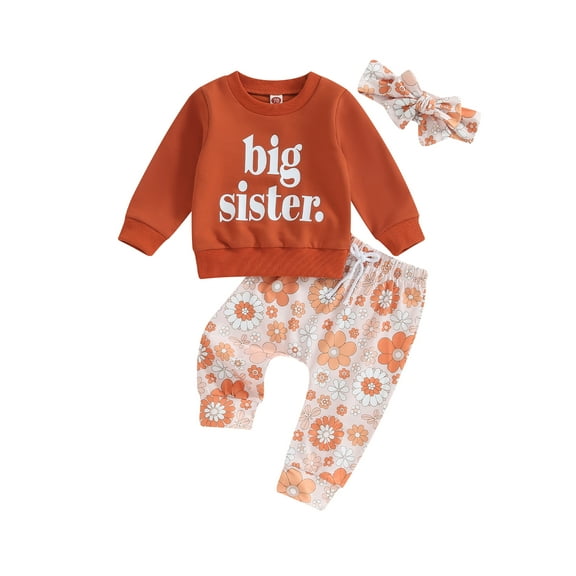 Bagilaanoe 3Pcs Toddler Baby Girl Long Pants Set Long Sleeve Sweatshirt   Floral Pants   Headband 6M 12M 18M 24M 3T Kids Sister Matching Outfits