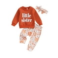 thumbnail image 1 of Bagilaanoe 3Pcs Toddler Baby Girl Long Pants Set Long Sleeve Sweatshirt + Floral Pants + Headband 6M 12M 18M 24M 3T Kids Sister Matching Outfits, 1 of 8