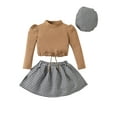 thumbnail image 1 of Bagilaanoe 3Pcs Toddler Baby Girls Fall Outfits Long Sleeve T-Shirts Tops + Plaid A-Line Skirt + Beret 2T 3T 4T 5T 6T Kids Little Girl Casual Skirt Set, 1 of 9