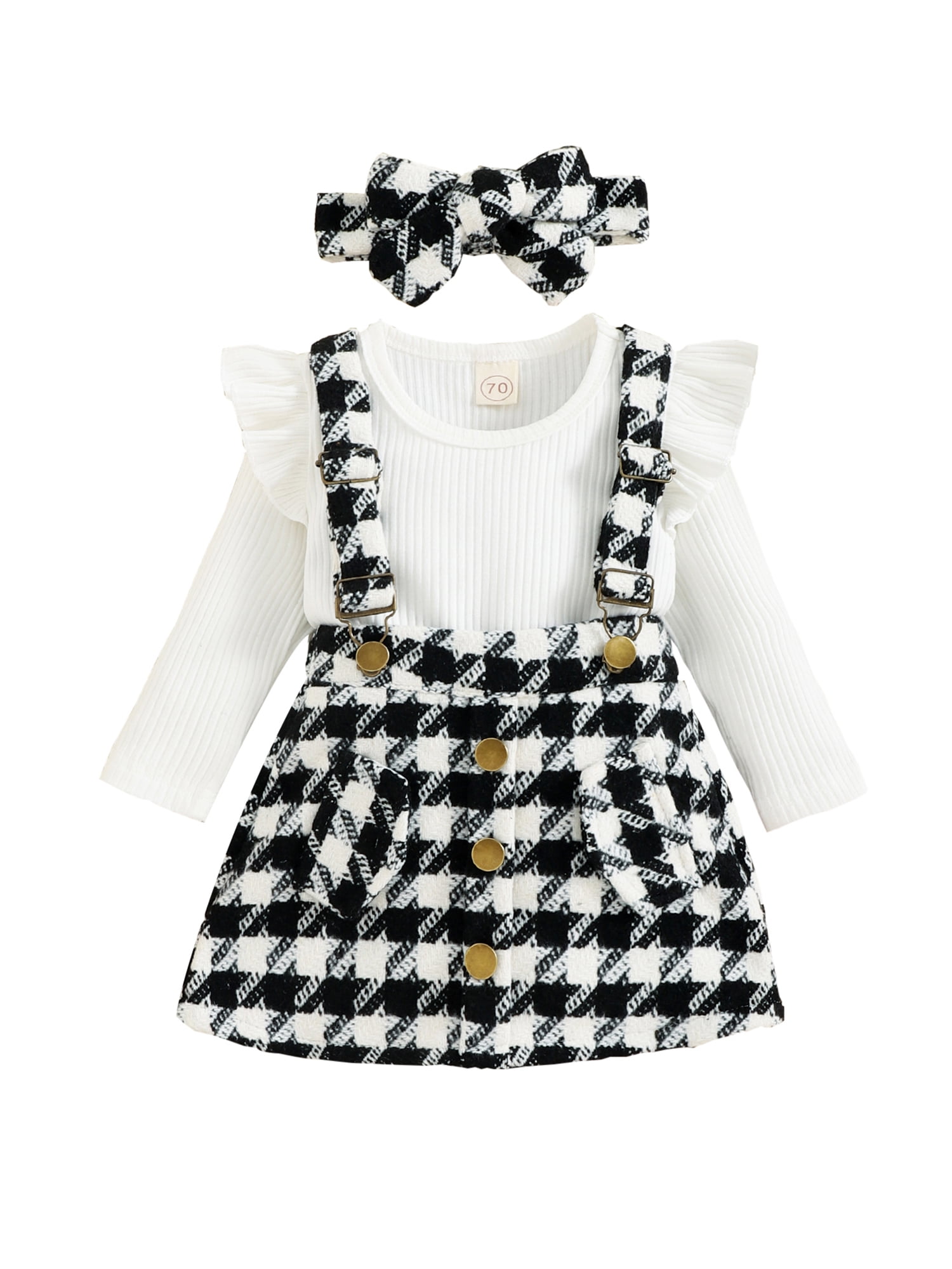 Bagilaanoe 3Pcs Toddler Baby Girls Overalls Dress Set Ribbed Long