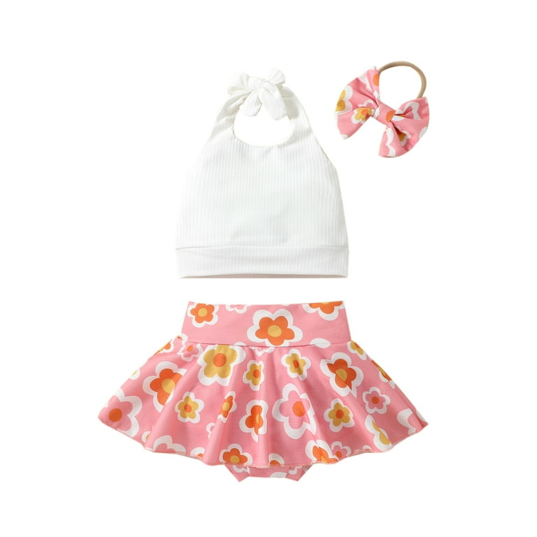 Bagilaanoe 3Pcs Toddler Baby Girls Skirt Set Sleeveless Backless
