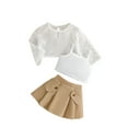 thumbnail image 1 of Bagilaanoe 3Pcs Toddler Baby Girls Summer Clothes Long Sleeve Hollow Tops + Sleeveless Camisole + Pleated Skirt 12M 18M 24M 3T 4T 5T 6T Kids Casual Skirt Set, 1 of 7