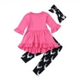 thumbnail image 1 of Bagilaanoe 3pcs Little Girl Long Pants Set Long Sleeve A Line Dress Tops + Trousers + Headband 1T 2T 3T 4T 5T 6T 7T Kids Casual Outfits, 1 of 8