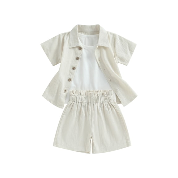 Bagilaanoe 3pcs Little Girl Short Pants Set Sleeveless Tank Tops + Short Sleeve Shirt + Shorts 3T 4T 5T 6T 7T 8T Kids Casual Summer Outfits