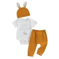 thumbnail image 1 of Bagilaanoe 3pcs Newborn Baby Boy Easter Outfits Pants Set Short Sleeve Romper Tops + Leggings + Hat 3M 6M 12M Infant Casual Clothes, 1 of 9