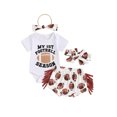 thumbnail image 1 of Bagilaanoe 3pcs Newborn Baby Boy Girl Shorts Set Short Sleeve Letter Print Romper Tops + Shorts + Hairband 3M 6M 12M 18M Infant Casual Summer Clothes, 1 of 7