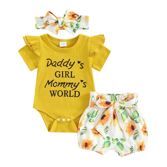 Bagilaanoe 3pcs Newborn Baby Boy Girl Shorts Set Short Sleeve Romper Tops + Floral Shorts + Headband 3M 6M 12M 18M 24M Infant Casual Summer Clothes
