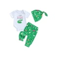 thumbnail image 1 of Bagilaanoe 3pcs Newborn Baby Boys Summer Outfits Pants Set Print Short Sleeve Romper Tops + Leggings + Hat 3M 6M 12M 18M Infant Casual Clothes, 1 of 7