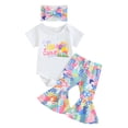 thumbnail image 1 of Bagilaanoe 3pcs Newborn Baby Easter Outfits Girl Pants Set Letter Short Sleeve Romper Tops + Flare Trousers + Headband 3M 6M 12M 18M 24M Infant Casual Clothes, 1 of 8