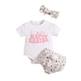 thumbnail image 1 of Bagilaanoe 3pcs Newborn Baby Easter Outfits Girl Shorts Set Rabbit Short Sleeve Romper Tops + Shorts + Headband 3M 6M 9M 12M 18M Infant Casual Clothes, 1 of 9