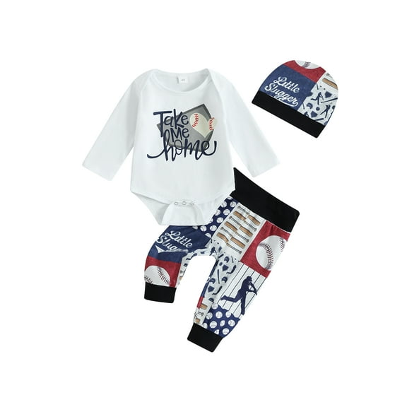 Bagilaanoe 3pcs Newborn Baby Girl Boy Long Pants Set Letter Print Long Sleeve Romper Tops Leggings Hat 3M 6M 12M 18M Infant Fall Casual Clothes