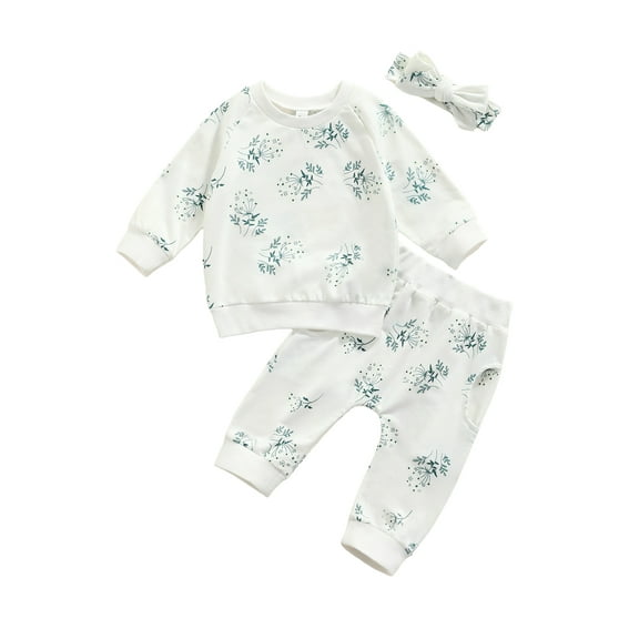 Bagilaanoe 3pcs Newborn Baby Girl Long Pants Set Floral Print Long Sleeve Pullover Tops + Trousers + Headwear 6M 12M 18M 24M Infant Casual Outfits