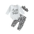 thumbnail image 1 of Bagilaanoe 3pcs Newborn Baby Girl Long Pants Set Letter Print Long Sleeve Romper Tops + Leopard Trousers + Headband 3M 6M 12M 18M Infant Casual Outfits, 1 of 7