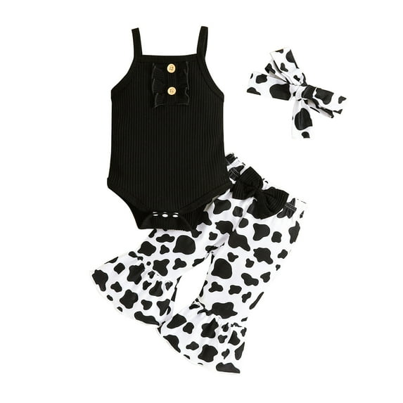 Bagilaanoe 3pcs Newborn Baby Girl Long Pants Set Sleeveless Ribbed Romper Tops + Flare Trousers + Headband 3M 6M 9M 12M 18M Infant Casual Outfits