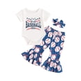 thumbnail image 1 of Bagilaanoe 3pcs Newborn Baby Girl Pants Set Letter Short Sleeve Romper Tops + Flare Trousers + Headband 3M 6M 12M 18M Infant Casual Clothes, 1 of 8