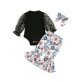 thumbnail image 1 of Bagilaanoe 3pcs Newborn Baby Girl Pants Set Long Sleeve Ribbed Romper Tops + Print Flare Trousers + Headband 3M 6M 12M 18M 24M Infant New Year Clothes, 1 of 9