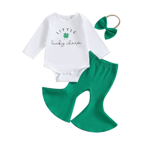 Bagilaanoe 3pcs Newborn Baby Girl Pants Set Long Sleeve Romper Tops + Flare Trousers + Headband 3M 6M 12M Infant Holiday Clothes