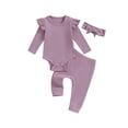 thumbnail image 1 of Bagilaanoe 3pcs Newborn Baby Girl Pants Set Long Sleeve Romper Tops + Leggings + Headband 3M 6M 9M 12M 18M Infant Casual Clothes, 1 of 9