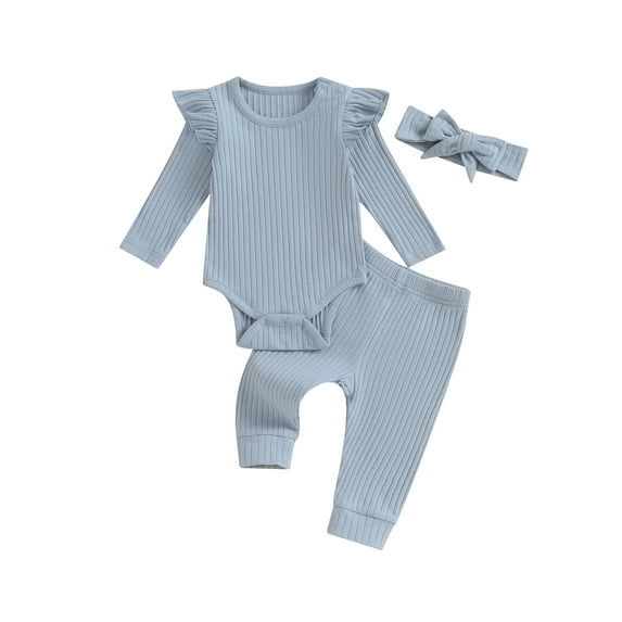 Bagilaanoe 3pcs Newborn Baby Girl Pants Set Long Sleeve Romper Tops + Leggings + Headband 3M 6M 9M 12M 18M Infant Casual Clothes