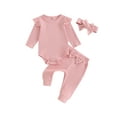thumbnail image 1 of Bagilaanoe 3pcs Newborn Baby Girl Pants Set Long Sleeve Romper Tops + Leggings + Headband 3M 6M 9M 12M 18M Infant Casual Clothes, 1 of 8