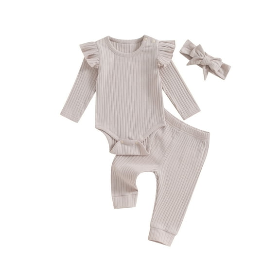 Bagilaanoe 3pcs Newborn Baby Girl Pants Set Long Sleeve Romper Tops   Leggings   Headband 3M 6M 9M 12M 18M Infant Casual Clothes
