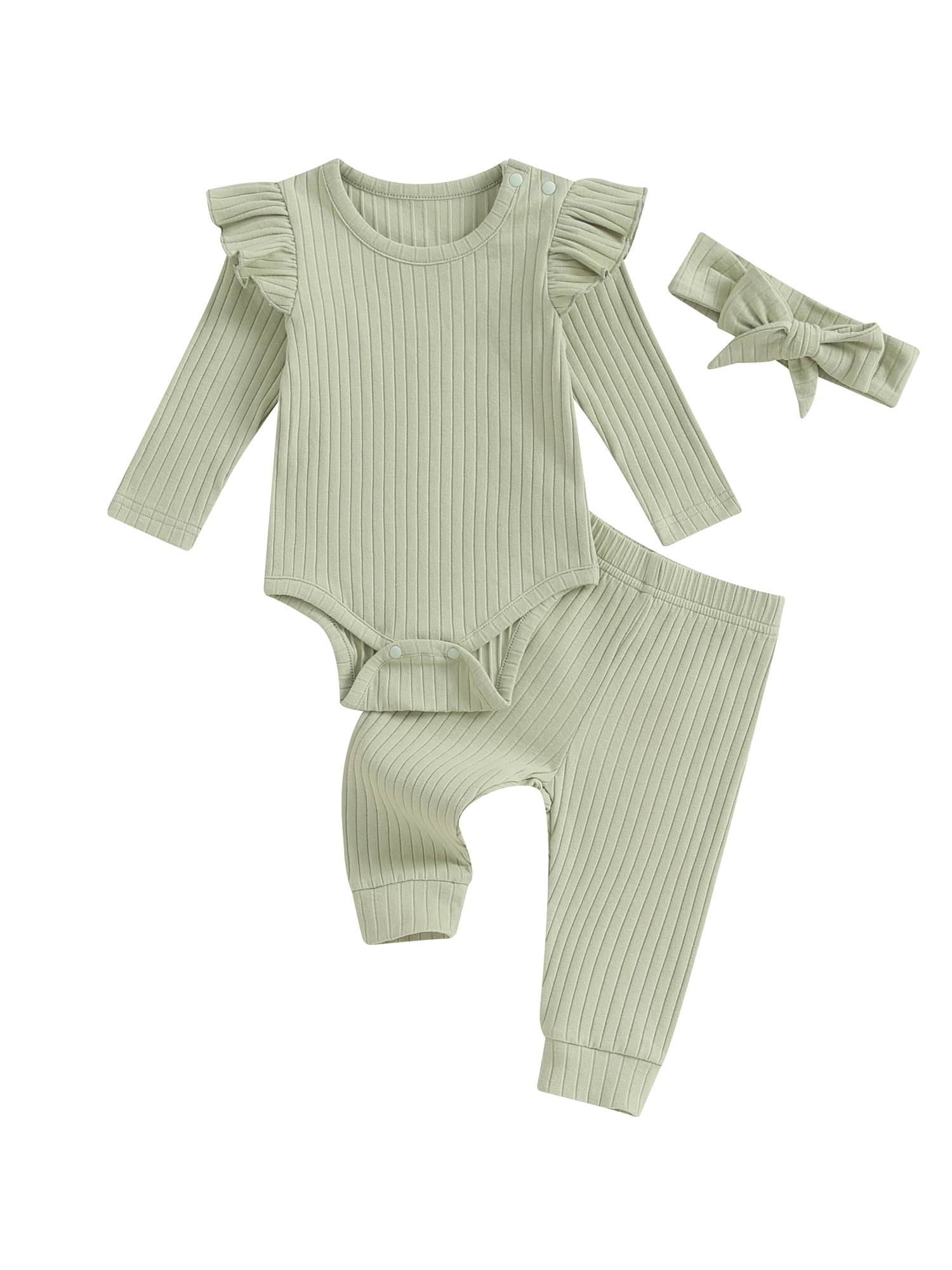 Bagilaanoe 3pcs Newborn Baby Girl Pants Set Long Sleeve Romper Tops + Leggings + Headband 3M 6M