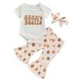 thumbnail image 1 of Bagilaanoe 3pcs Newborn Baby Girl Pants Set Short Sleeve Romper Tops + Floral Flare Trousers + Headband 3M 6M 12M 18M Infant Casual Clothes, 1 of 7