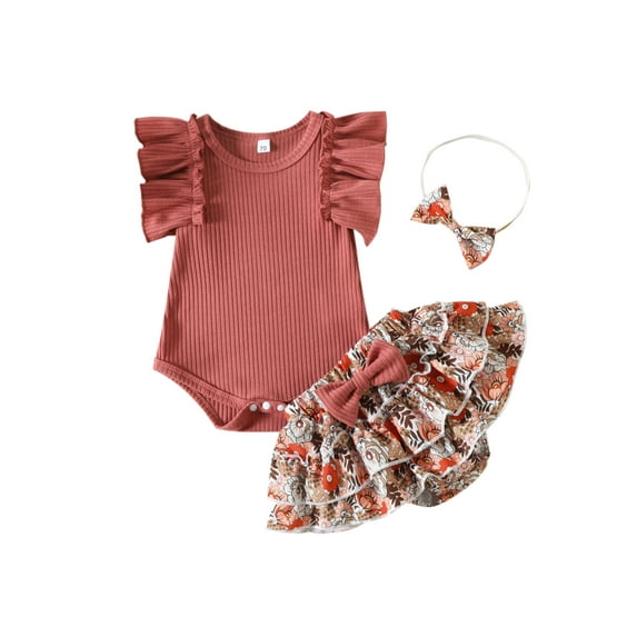 Bagilaanoe 3pcs Newborn Baby Girl Short Pants Set Fly Sleeve Romper Tops + Floral Ruffle Shorts + Headband 3M 6M 12M 18M 24M Infant Casual Summer Outfits