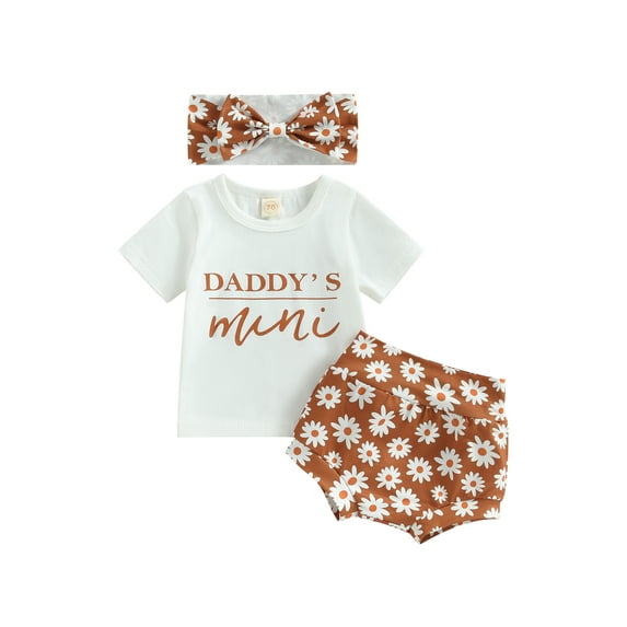 Bagilaanoe 3pcs Newborn Baby Girl Short Pants Set Letter Print Short Sleeve T Shirt Tops + Shorts + Headband 3M 6M 12M 18M Infant Casual Summer Outfits