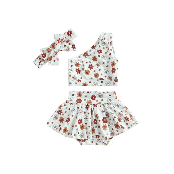 Bagilaanoe 3pcs Newborn Baby Girl Short Pants Set SFlower Print One-shoulder Vest Tops   Shorts   Hairband 6M 12M 18M 24M Infant Casual Summer Outfits