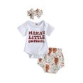 thumbnail image 1 of Bagilaanoe 3pcs Newborn Baby Girl Short Pants Set Short Sleeve Letter Print Romper Tops + Shorts + Headband 3M 6M 12M 18M Infant Casual Summer Outfits, 1 of 8