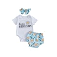 thumbnail image 1 of Bagilaanoe 3pcs Newborn Baby Girl Short Pants Set Short Sleeve Romper Tops + Floral Shorts + Headband 3M 6M 12M 18M Infant Casual Summer Outfits, 1 of 8