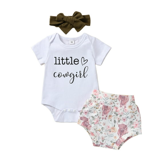 Bagilaanoe 3pcs Newborn Baby Girl Short Pants Set Short Sleeve Letter Print Romper Tops + Shorts + Headband 3M 6M 12M 18M Infant Casual Summer Outfits