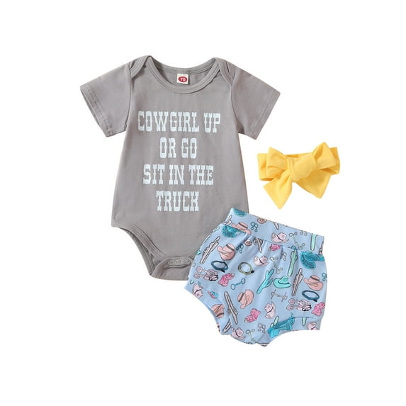 Bagilaanoe 3pcs Newborn Baby Girl Short Pants Set Short Sleeve Letter Print Romper Tops + Shorts + Headband 3M 6M 9M 12M 18M Infant Casual Summer Outfits