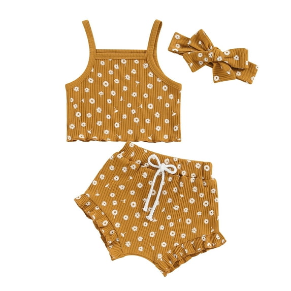 Bagilaanoe 3pcs Newborn Baby Girl Shorts Set Floral Print Sleeveless Camisole Tops + Ruffled Shorts + Headband 3M 6M 12M 18M Infant Casual Summer Clothes