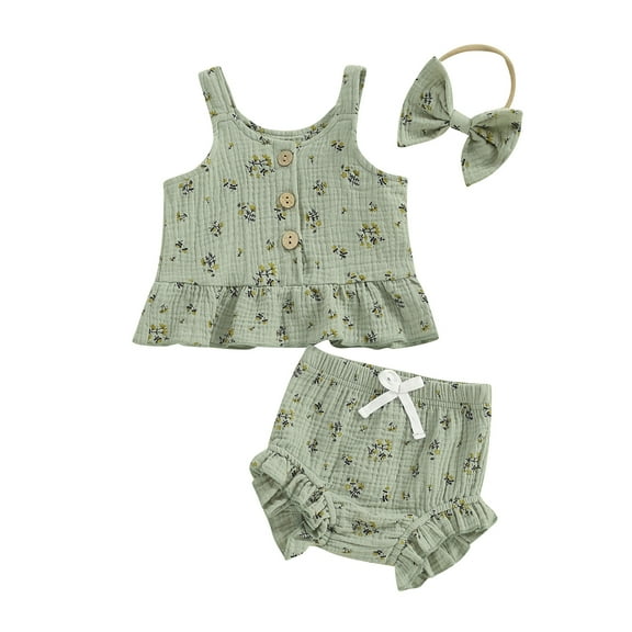 Bagilaanoe 3pcs Newborn Baby Girl Shorts Set Floral Sleeveless Tank Tops + Shorts + Headband 6M 12M 18M 24M Infant Casual Summer Clothes
