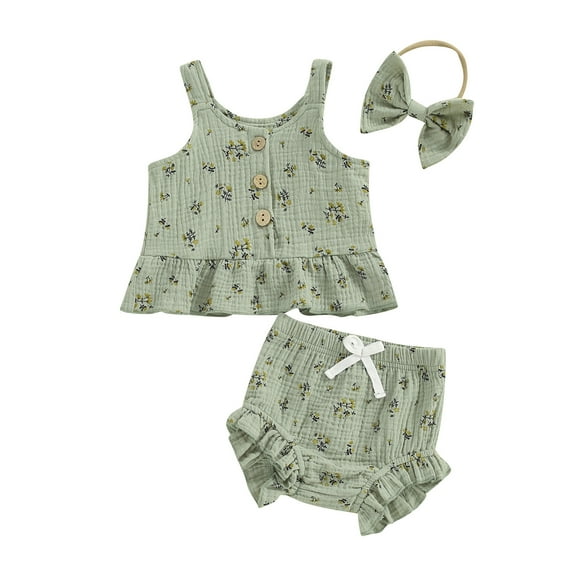 Bagilaanoe 3pcs Newborn Baby Girl Shorts Set Floral Sleeveless Tank Tops + Shorts + Headband 6M 12M 18M 24M Infant Casual Summer Clothes