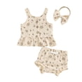 thumbnail image 1 of Bagilaanoe 3pcs Newborn Baby Girl Shorts Set Floral Sleeveless Tank Tops + Shorts + Headband 6M 12M 18M 24M Infant Casual Summer Clothes, 1 of 8
