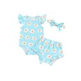 thumbnail image 1 of Bagilaanoe 3pcs Newborn Baby Girl Shorts Set Flower Fly Sleeve Romper Tops + Shorts + Hairband 3M 6M 9M 12M 18M Infant Casual Summer Clothes, 1 of 7