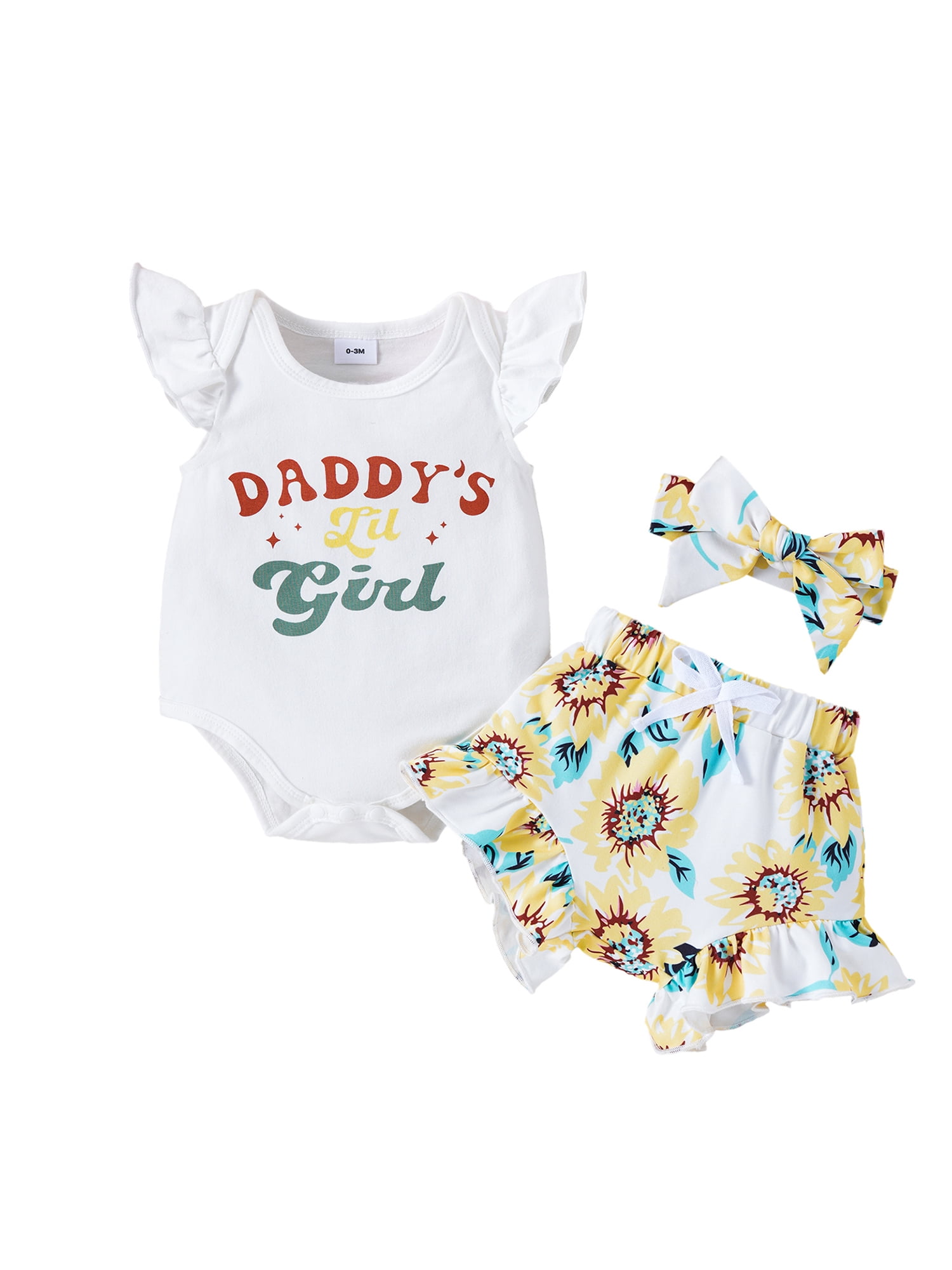 Bagilaanoe 3pcs Newborn Baby Girl Shorts Set Fly Sleeve Letter Print