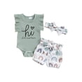thumbnail image 1 of Bagilaanoe 3pcs Newborn Baby Girl Shorts Set Fly Sleeve Romper Tops + Shorts + Hairband 3M 6M Infant Casual Summer Clothes, 1 of 7