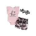 thumbnail image 1 of Bagilaanoe 3pcs Newborn Baby Girl Shorts Set Fly Sleeve Romper Tops + Shorts + Hairband 3M 6M Infant Casual Summer Clothes, 1 of 7