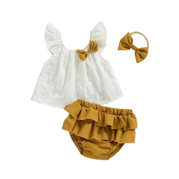 Bagilaanoe 3pcs Newborn Baby Girl Shorts Set Flying Sleeve Daisy Print Tops + Shorts + Headband 3M 6M 12M 18M Infant Casual Summer Clothes