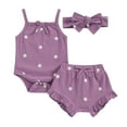 thumbnail image 1 of Bagilaanoe 3pcs Newborn Baby Girl Shorts Set Print Sleeveless Romper Tops + Ruffle Shorts + Headband 3M 6M 12M 18M Infant Casual Summer Clothes, 1 of 7