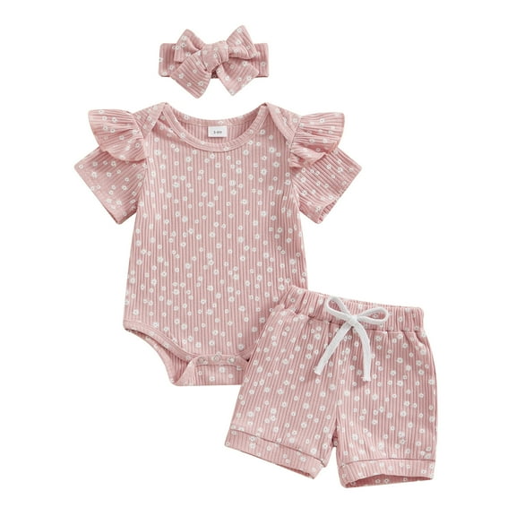 Bagilaanoe 3pcs Newborn Baby Girl Shorts Set Short Sleeve Floral Print Romper Tops + Shorts + Heaband 3M 6M 12M 18M Infant Casual Summer Clothes