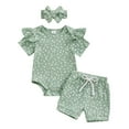 thumbnail image 1 of Bagilaanoe 3pcs Newborn Baby Girl Shorts Set Short Sleeve Floral Print Romper Tops + Shorts + Heaband 3M 6M 12M 18M Infant Casual Summer Clothes, 1 of 1