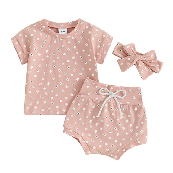 Bagilaanoe 3pcs Newborn Baby Girl Shorts Set Short Sleeve Flower T Shirt Tops + Shorts 3M 6M 12M 18M 24M + Headband Infant Casual Summer Clothes