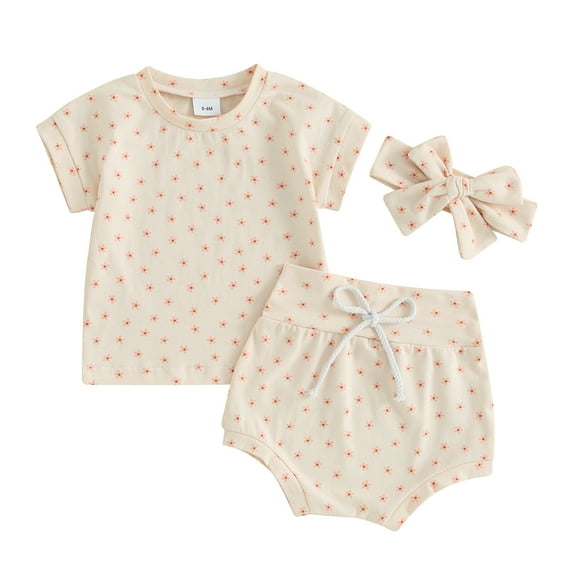 Bagilaanoe 3pcs Newborn Baby Girl Shorts Set Short Sleeve Flower T Shirt Tops + Shorts 3M 6M 12M 18M 24M + Headband Infant Casual Summer Clothes