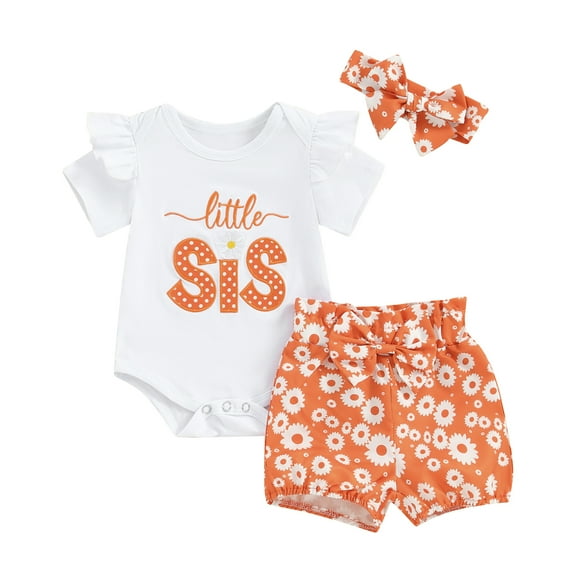 Bagilaanoe 3pcs Newborn Baby Girl Shorts Set Short Sleeve Letter Embroidered Rompers Tops + Floral Shorts + Headband 3M 6M 12M 18M Infant Casual Summer Clothes