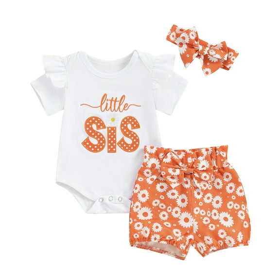 Bagilaanoe 3pcs Newborn Baby Girl Shorts Set Short Sleeve Letter Embroidered Rompers Tops + Floral Shorts + Headband 3M 6M 12M 18M Infant Casual Summer Clothes